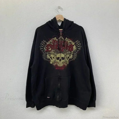 Skull Print Hooded Sweatshirt