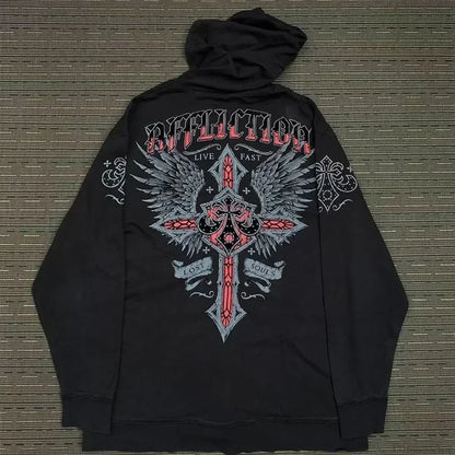 Skull Print Hooded Sweatshirt