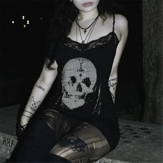 Skull Print Straps Tiny Dress