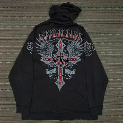 Skull Print Zipper Casual Hoodie