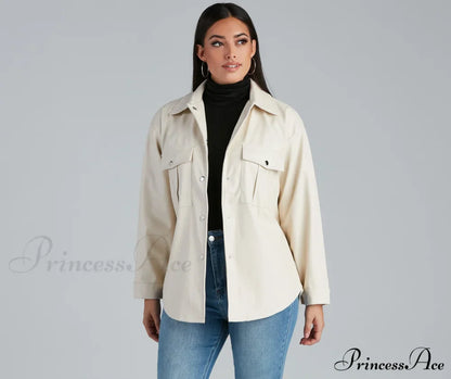 Sleek Trends Faux Leather Tie-Waist Shirt Jacket