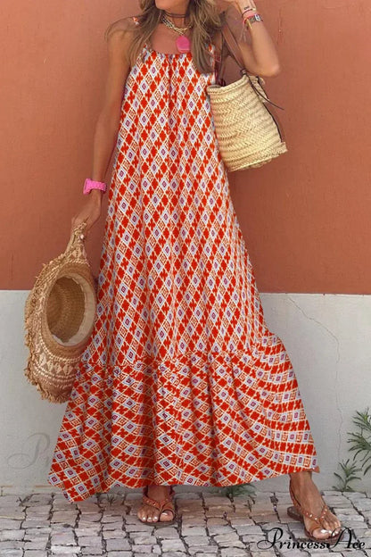 Sleeveless Print Summer Spaghetti Strap Boho Dress