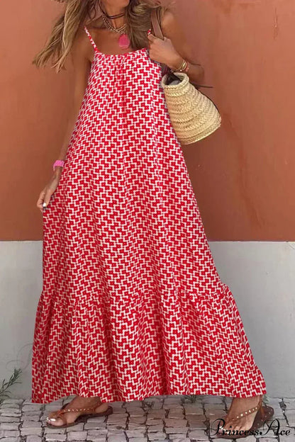 Sleeveless Print Summer Spaghetti Strap Boho Dress