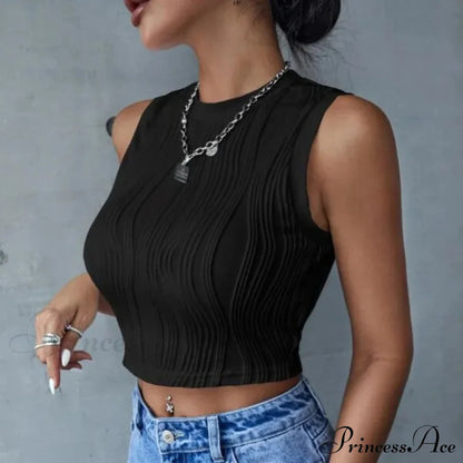 Sleeveless Rib Knit Women Summer Y2K High Street Style Koreanfashion Mock Neck Slim Fit Crop Streetwear Tank top