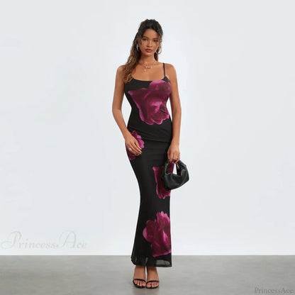 Sleeveless Spaghetti Strap Floral Split Back Hem Dress