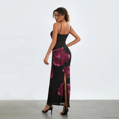 Sleeveless Spaghetti Strap Floral Split Back Hem Dress