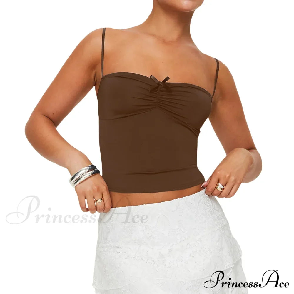 Slim Fit 3D Bow Ruched Sweetheart Neck Backless Spaghetti Strap Stylish Elegant Crop Top