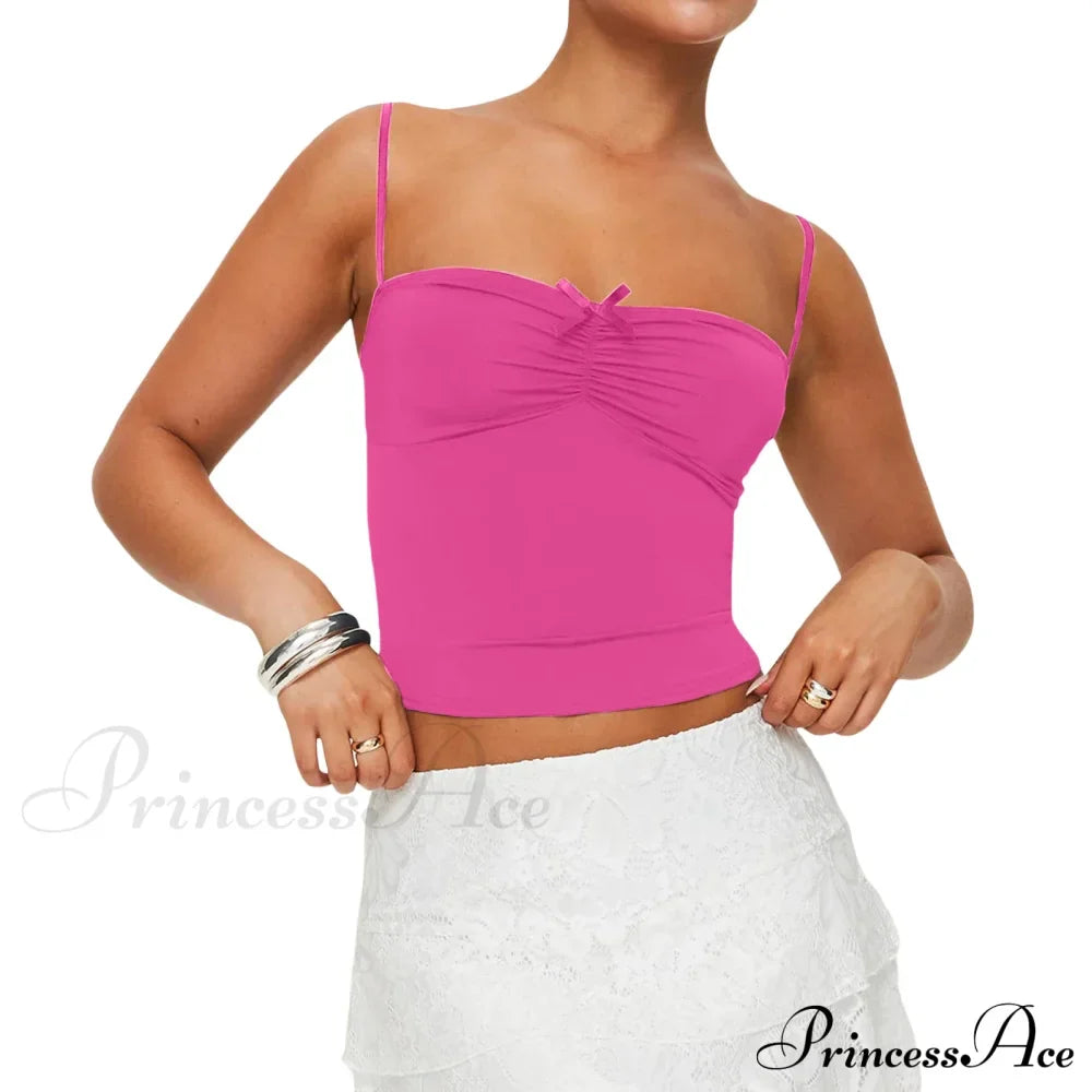 Slim Fit 3D Bow Ruched Sweetheart Neck Backless Spaghetti Strap Stylish Elegant Crop Top