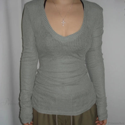 Slim-fitting Crop Top Micro-transparent V-neck Smock T-shirt Women