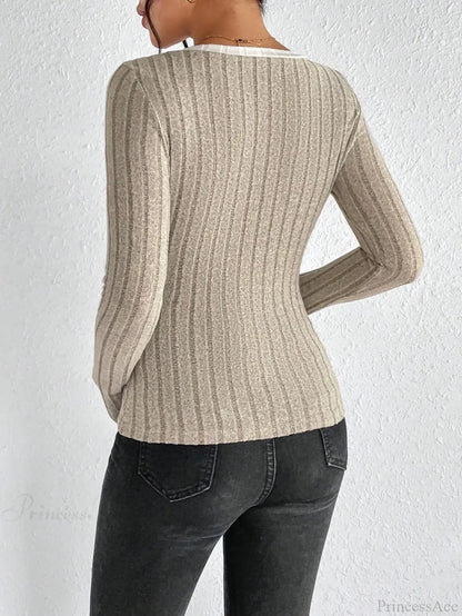 Slim Sexy V-Neck Neck Edge Clash Pullover Top Women