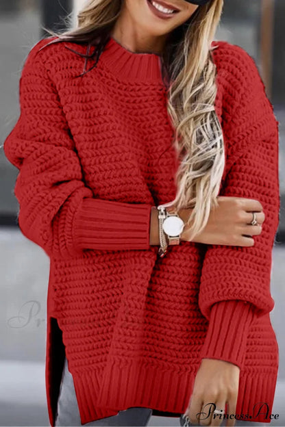 Slit Neck Round Sweater