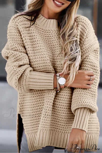 Slit Neck Round Sweater