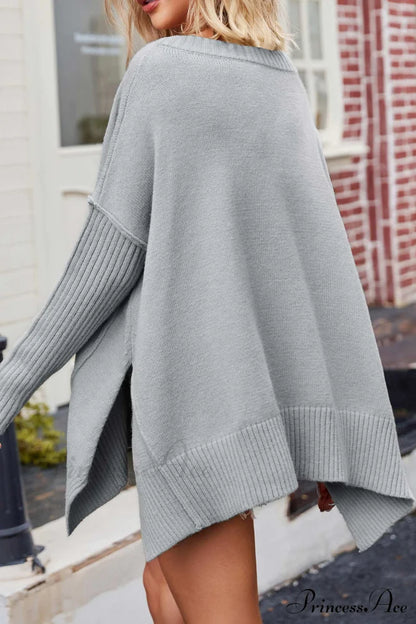 Slit Side Pullover Neck V Sweater
