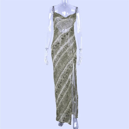 Snake Chiffon  Long Party Sheer Backless Elegant Autumn Clothes Midi Dresses