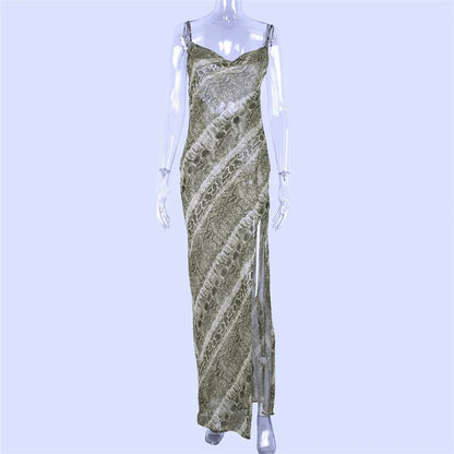 Snake Chiffon  Long Party Sheer Backless Elegant Autumn Clothes Midi Dresses