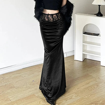 Soft Trumpet Lace Patchwork Skirt