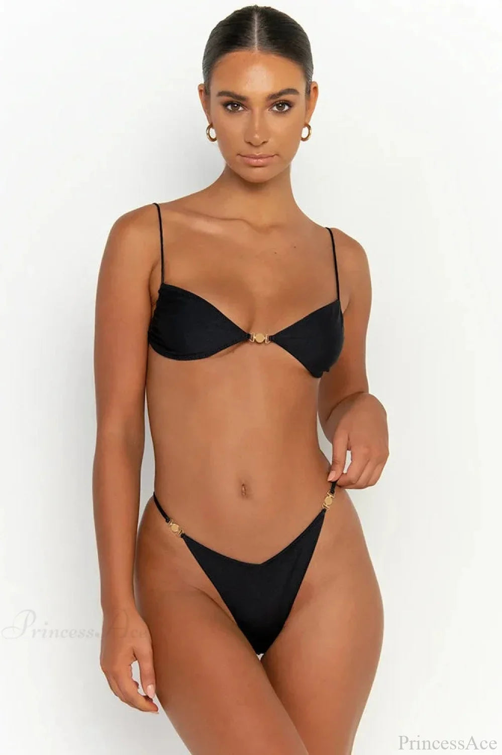 Conjunto de bikini sólido para mujer con lazos