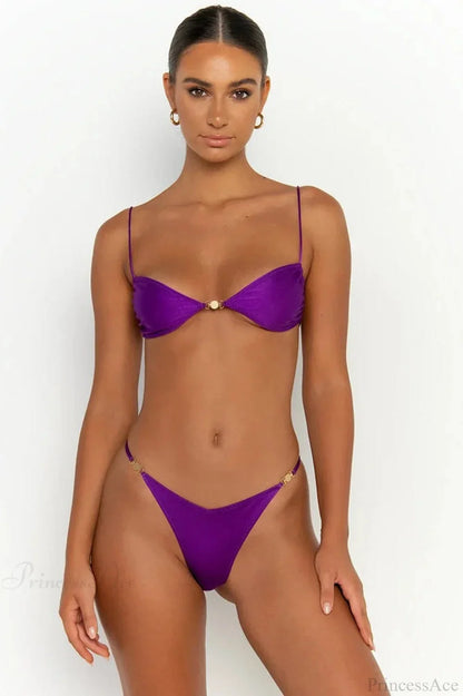 Conjunto de bikini sólido para mujer con lazos
