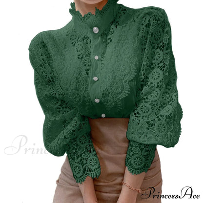 Solid Button Stand Collar Plus Size Blouse