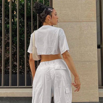 Solid Cargo Streetwear Slim Drawstring Pant
