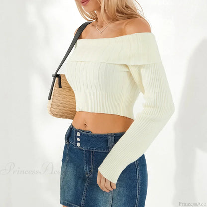 Solid Color Boat Neck Crop Sweater