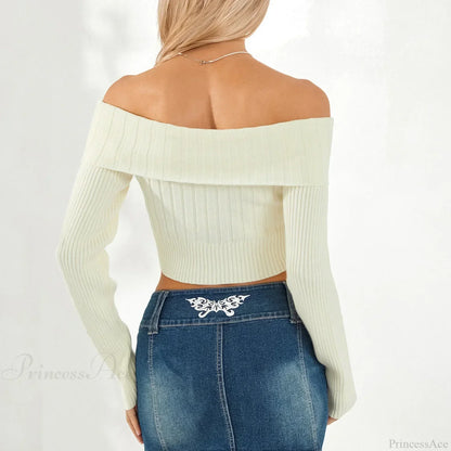 Solid Color Boat Neck Crop Sweater