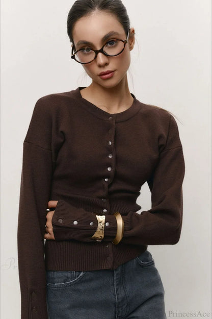 Solid Color Button Long Sleeve Slim Cardigan Sweater