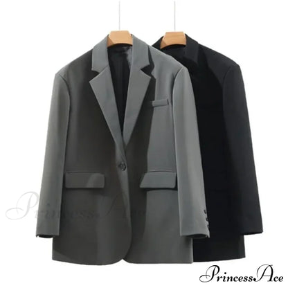 Solid Color Commuting Korean Autumn Spring Oversize Loose Button Blazer