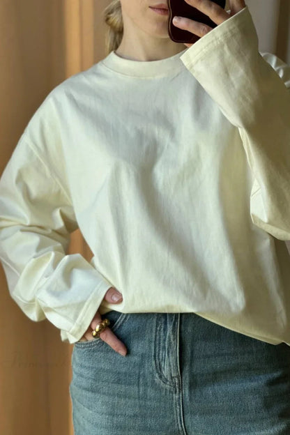 Solid Color Crew Neck Loose Casual Long Sleeve Tee