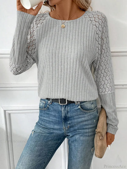 Solid Color Design Sense Knitted Long Sleeve Top Women