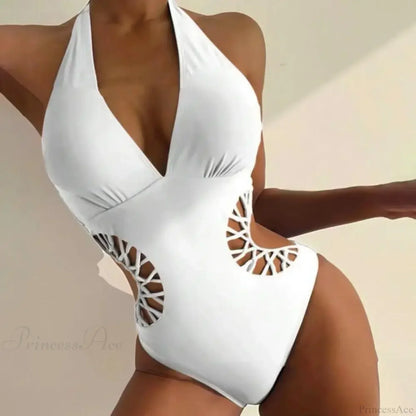 Monokini hueco de color sólido con escote en V profundo de una pieza