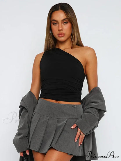 Solid Color One Shoulder Backless Candy Color Tight Sexy Sleeveless Neckless Slim Casual Tank top