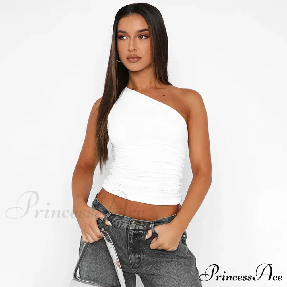 Solid Color One Shoulder Backless Candy Color Tight Sexy Sleeveless Neckless Slim Casual Tank top
