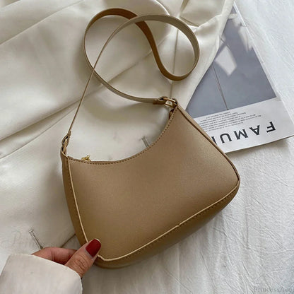 Solid Color PU Leather Casual Shoulder Bag