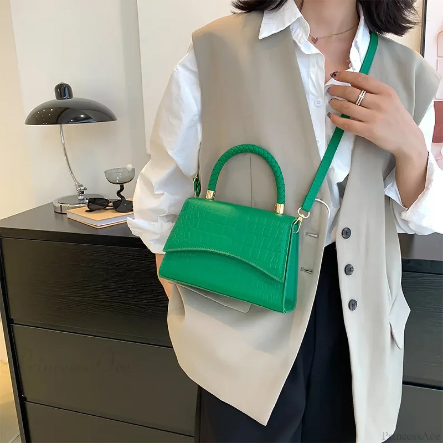 Solid Color PU Leather Designer Crossbody Handbag