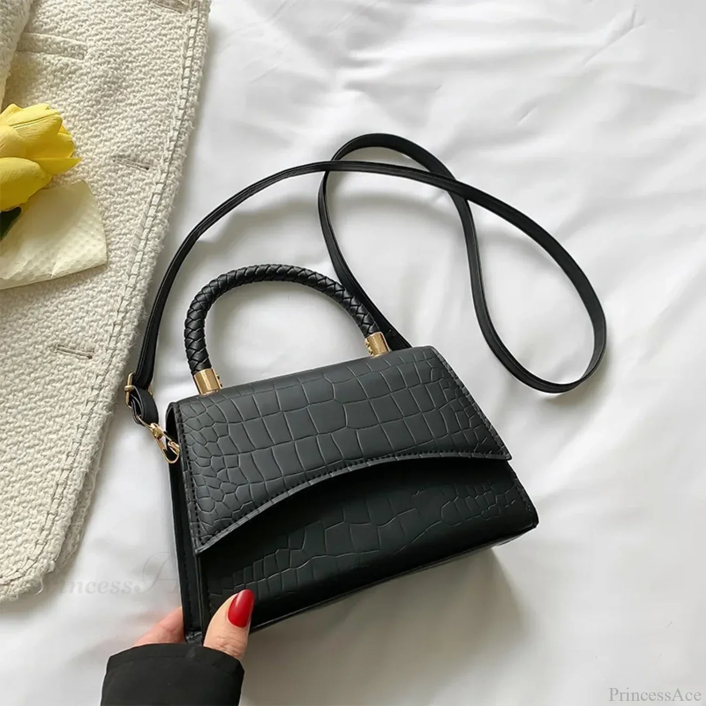 Solid Color PU Leather Designer Crossbody Handbag