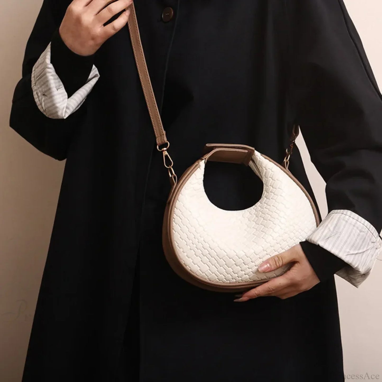 Solid Color PU Leather Lattice Crossbody Handbag