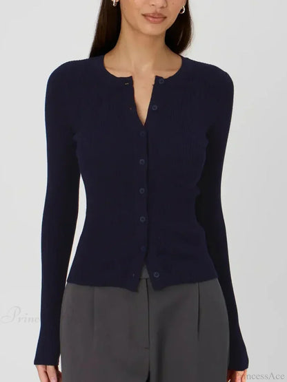 Solid Color Ribbed Long Sleeve Knit Cardigan