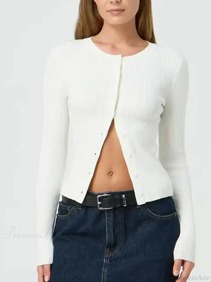 Solid Color Ribbed Long Sleeve Knit Cardigan