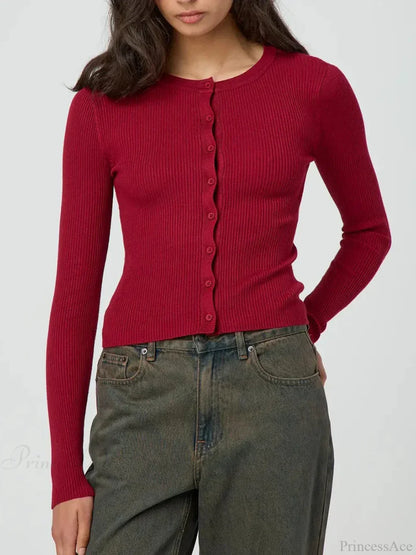 Solid Color Ribbed Long Sleeve Knit Cardigan