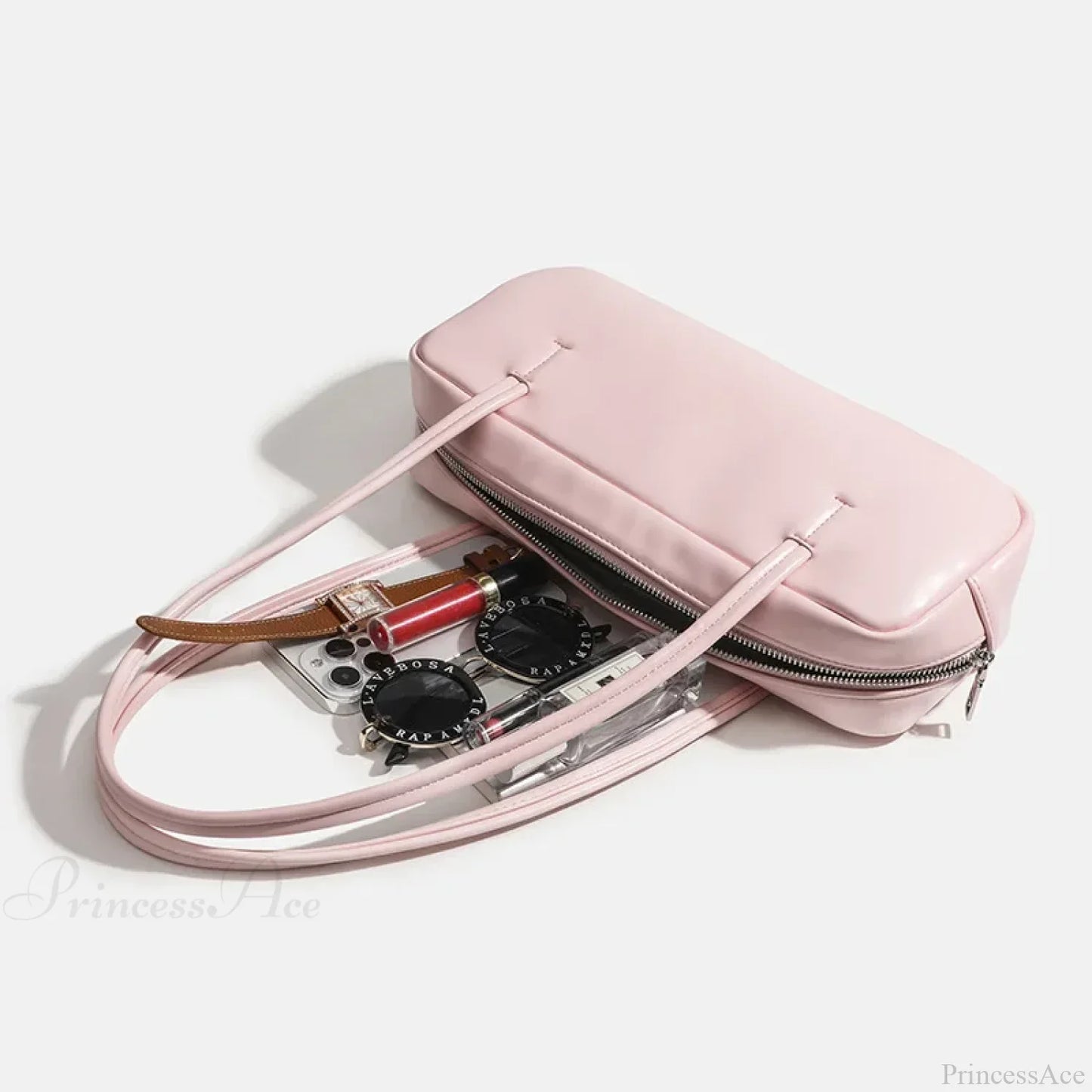 Solid Color Zipper Shoulder Bag for Women