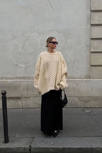 Solid Crewneck Lantern Sleeve Loose Sweater
