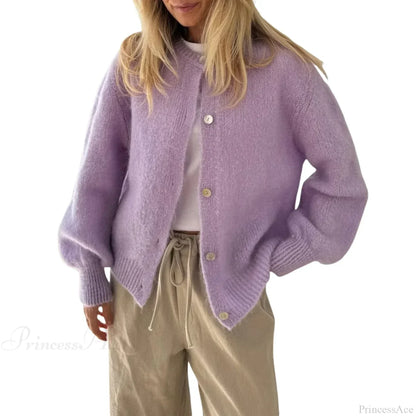 Solid Fuzzy Button Down Knit Cardigan