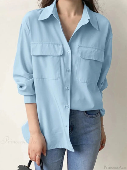 Solid Harajuku Lapel Blouse Casual Blouse
