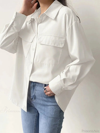 Solid Harajuku Lapel Blouse Casual Blouse