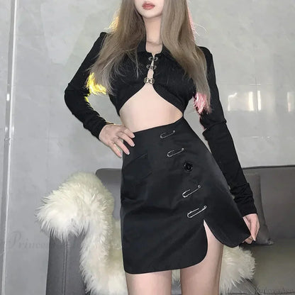 Solid Hue Slim Divide Mini Skirt