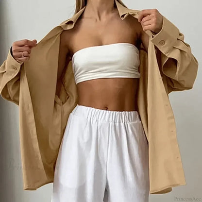 Solid Loose Cotton Blouse Elegant Autumn Blouse