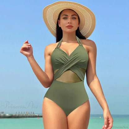 Solid Mesh V-neck One Piece Set