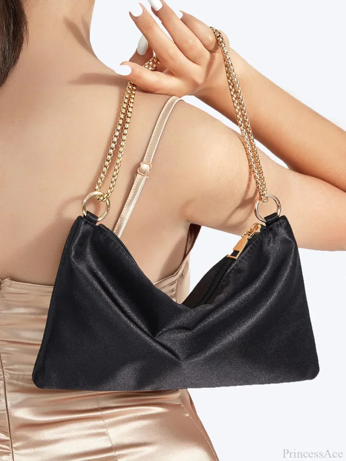 Solid Metal Chain Underarm Evening Wedding Clutch Bag