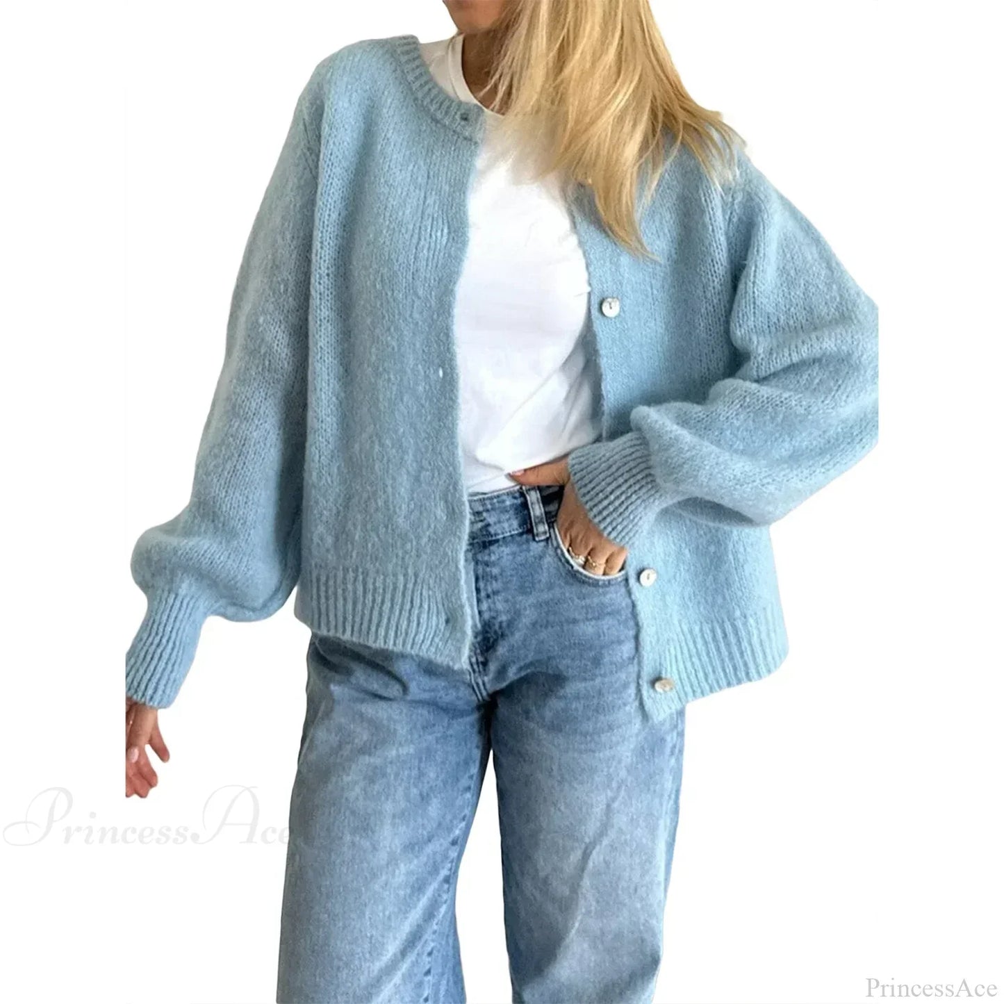 Solid O-neck Cropped Knitted Cardigan